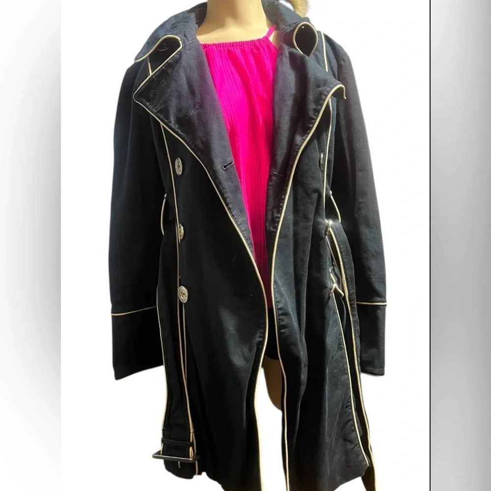 Laundry by Design Navy Trench Coat with Lime Accents